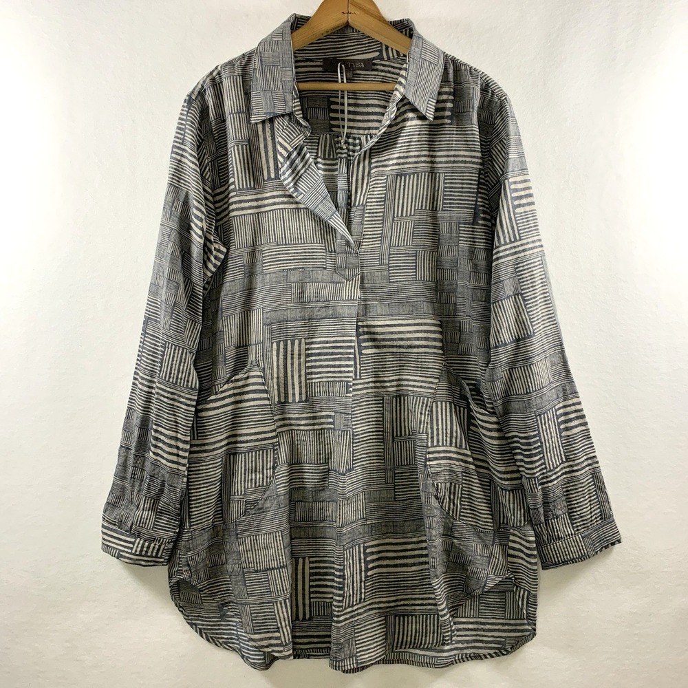 Tysa Womens Oversized Tunic Top Sz 2 M Slate Lagenlook Boho Artsy‎ Coastal USA